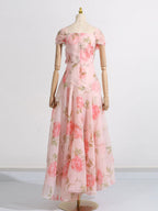 Pink Floral Off Shoulder Maxi Gown For Women Elegant Evening Style