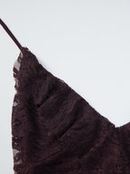 Deep Brown Ruched Lace Halter Mini Dress For Women Bold Casual Style