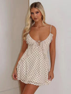 Cream Polka Dot Ruffle Cami Mini Dress For Women Chic Summer Style