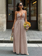 Vacation Dresses Maxi Backless Sleeveless V-Neck Cap Sleeves Sexy Burgundy Summer Dresses