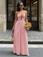 Vacation Dresses Maxi Backless Sleeveless V-Neck Cap Sleeves Sexy Burgundy Summer Dresses