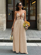 Vacation Dresses Maxi Backless Sleeveless V-Neck Cap Sleeves Sexy Burgundy Summer Dresses
