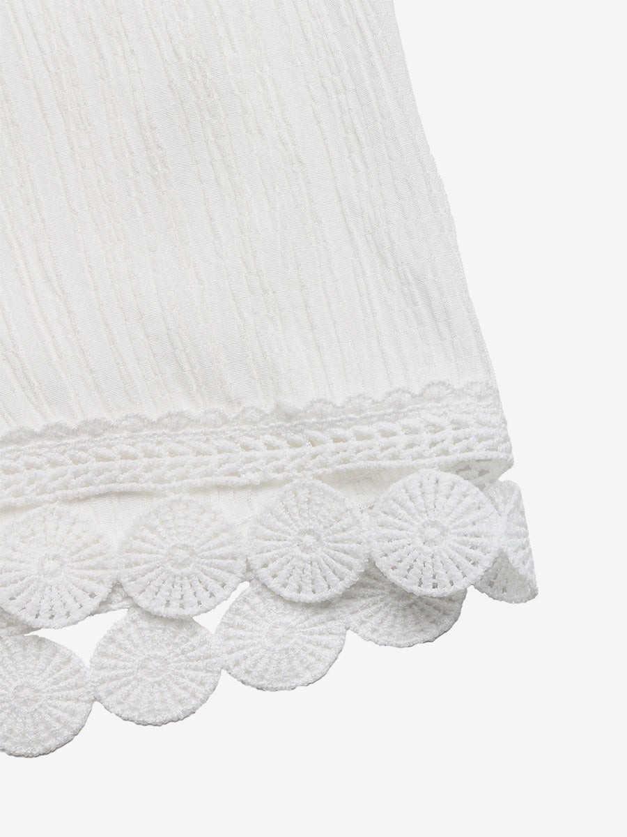 ‌White Lace Hem Drawstring Wide Leg Pants Summer Casual Loose Fit Trousers