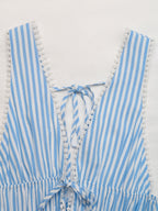 Date Night Mini Dresses Sleeveless Backless Stripes V-Neck Sexy Blue Summer Dresses