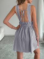 Date Night Mini Dresses Sleeveless Backless Stripes V-Neck Sexy Blue Summer Dresses