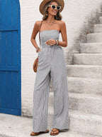 Jumpsuits Black Stripes Sleeveless Spaghetti Straps Wide Summer Playsuit