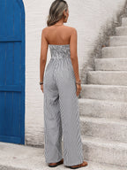 Jumpsuits Black Stripes Sleeveless Spaghetti Straps Wide Summer Playsuit