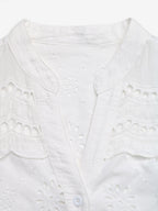 Blouse For Women White V-Neck Casual Cut Out Short Sleeves Summer Tops