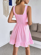 Date Night Dresses Mini Lace Up Sleeveless Backless Blue Knee Length Summer Dress