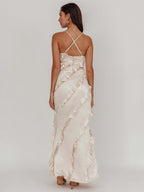 Party Dress Maxi Pink Straps Neck Ruffles Sleeveless Casual Semi Formal Summer Dress