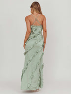 Party Dress Maxi Pink Straps Neck Ruffles Sleeveless Casual Semi Formal Summer Dress