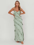 Party Dress Maxi Pink Straps Neck Ruffles Sleeveless Casual Semi Formal Summer Dress