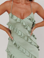 Party Dress Maxi Pink Straps Neck Ruffles Sleeveless Casual Semi Formal Summer Dress