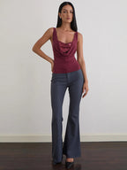 Cami Top Cowl Neck Sequins Casual Burgundy Camis For Women