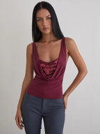 Cami Top Cowl Neck Sequins Casual Burgundy Camis For Women