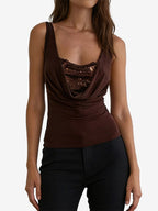 Cami Top Cowl Neck Sequins Casual Burgundy Camis For Women
