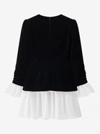 Date Night Dresses Faux Two-Piece Mini Ruffled Long Sleeves Two-Tone Chic Black Dress
