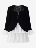 Date Night Dresses Faux Two-Piece Mini Ruffled Long Sleeves Two-Tone Chic Black Dress