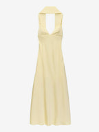 Creamy White Halter Neck Satin Maxi Dress For Women Elegant Formal Style