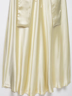 Creamy White Halter Neck Satin Maxi Dress For Women Elegant Formal Style