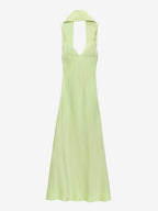 Creamy White Halter Neck Satin Maxi Dress For Women Elegant Formal Style