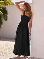 Cream V Neck Ruffled Strap Maxi Dress For Women Elegant Summer Style