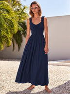 Cream V Neck Ruffled Strap Maxi Dress For Women Elegant Summer Style