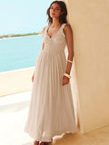 Cream V Neck Ruffled Strap Maxi Dress For Women Elegant Summer Style