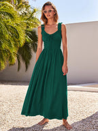 Cream V Neck Ruffled Strap Maxi Dress For Women Elegant Summer Style