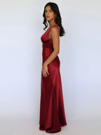 Ivory V Neck Satin Maxi Dress For Women Elegant Formal Style