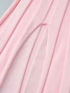Soft Pink V Neck Knit Maxi Dress For Women Elegant Daily Style