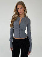 Sweaters Cardigans Deep Purple Polyester Buttons Long Sleeves Jewel Neck Cardigans