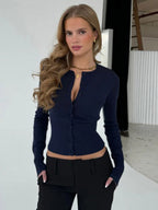 Sweaters Cardigans Deep Purple Polyester Buttons Long Sleeves Jewel Neck Cardigans