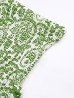 Women's Green Paisley Print High Low Maxi Skirt Smocked Waist Tiered Flowy Boho Summer Skirt With Tassel Tie