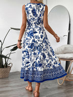 Vacation Dresses Midi Sleeveless Strapless V-Neck Chic Deep Blue Summer Dress
