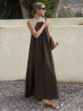 Vacation Dresses Maxi Sleeveless Strapless Retro Brown Summer Dresses
