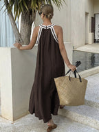 Vacation Dresses Maxi Sleeveless Strapless Retro Brown Summer Dresses