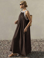 Vacation Dresses Maxi Sleeveless Strapless Retro Brown Summer Dresses