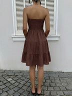 Date Night Dresses Mini Sleeveless Backless Sweet Brown Summer Beach Dress