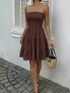 Date Night Dresses Mini Sleeveless Backless Sweet Brown Summer Beach Dress