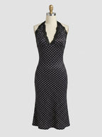 Party Dress Midi Black Halter Sleeveless Polka Dot Semi Formal Summer Dress