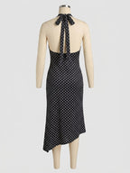 Party Dress Midi Black Halter Sleeveless Polka Dot Semi Formal Summer Dress