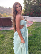 Vacation Dresses Maxi Lace Up Sleeveless Off-The-Shoulder Chic Pink Summer Dress