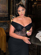 Party Maxi Dresses Black V-Neck Lace Sleeveless Elegant Semi Formal Summer Dress