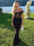 Party Maxi Dresses Black V-Neck Lace Sleeveless Elegant Semi Formal Summer Dress
