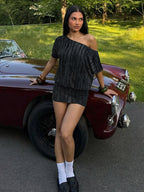 Night Out Dresses Blue Polyester Short Sleeves Backless Summer Dress