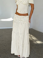 Vacation Two-Piece Set Maxi Flower Ruffled Short Sleeves Off-Shoulder Crop Top Maxi Skirt Sets