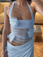 Party Dress Maxi Blue Flowers Sleeveless Flower Sexy Semi Formal Summer Dress