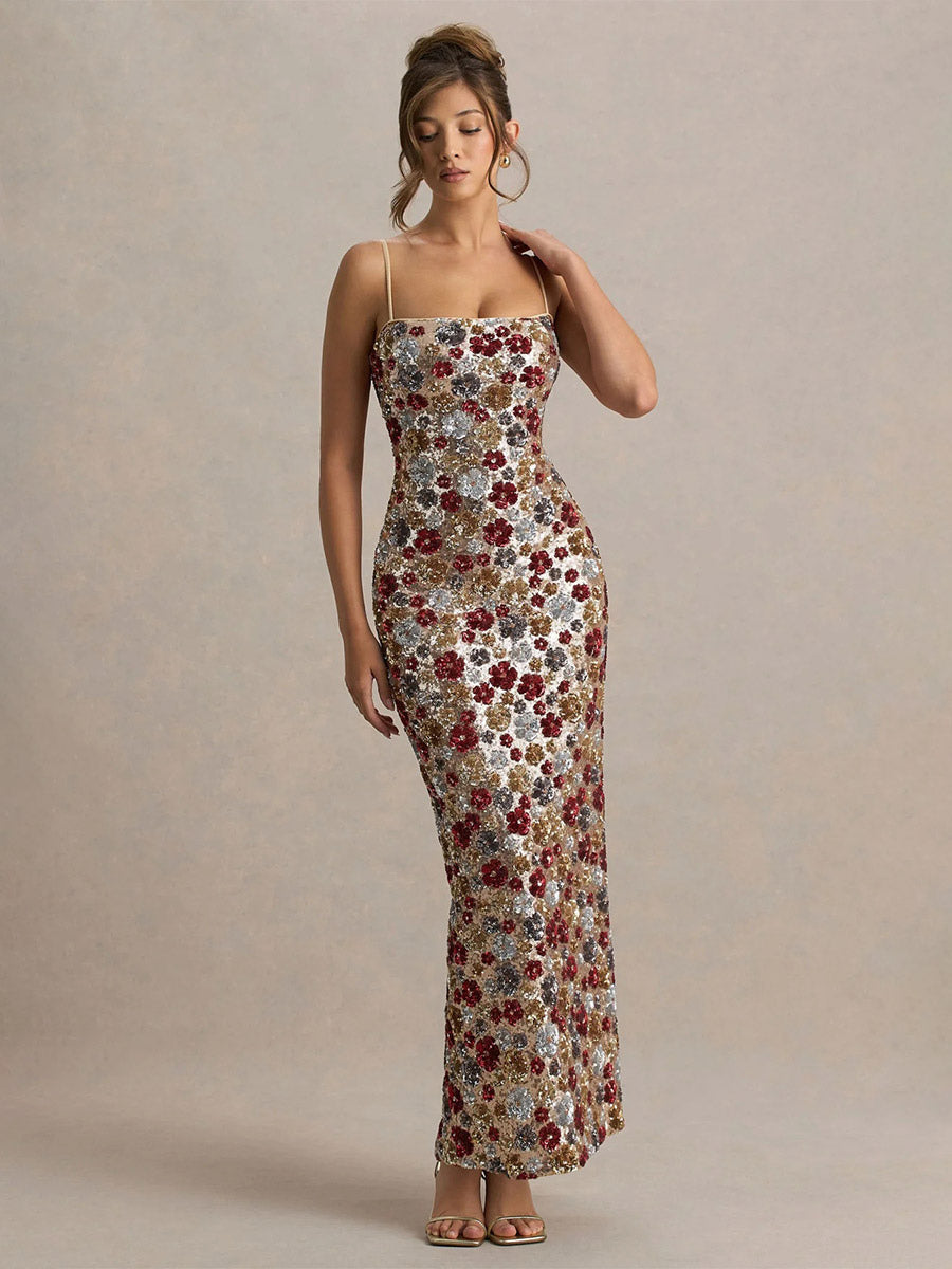 Party Dress Maxi Red Straps Neck Split Front Sleeveless Sexy Semi Formal Summer Dress