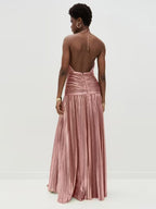 Party Dress Maxi Gold Sleeveless Backless Elegant Semi Formal Gown